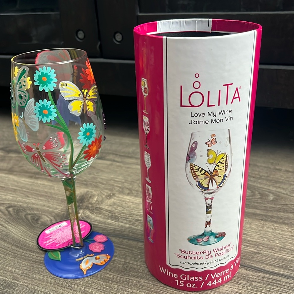 Lolita hand painted wine glasses “butterfly wishes”